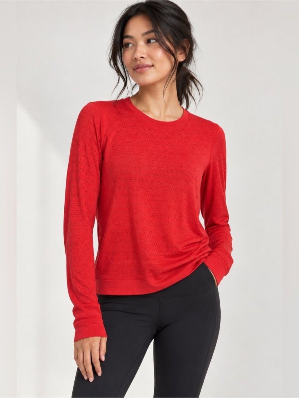 lululemon Red Perforated Long Sleeve Top – Approx. Small